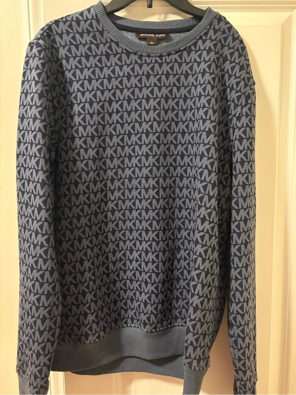Michael Kors Gray and Navy MK Logo Crewneck Sweatshirt